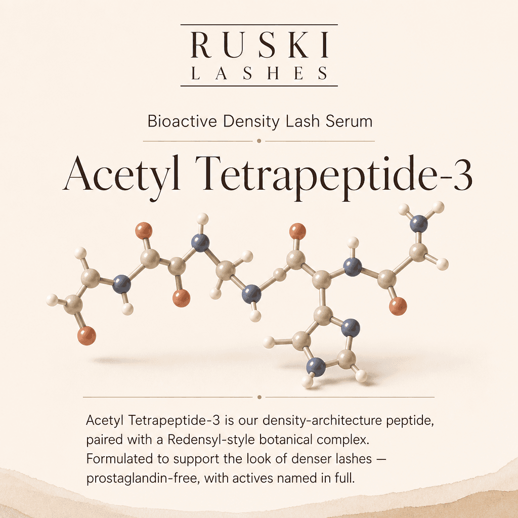 Bioactive Density Lash Serum science card featuring Acetyl Tetrapeptide-3