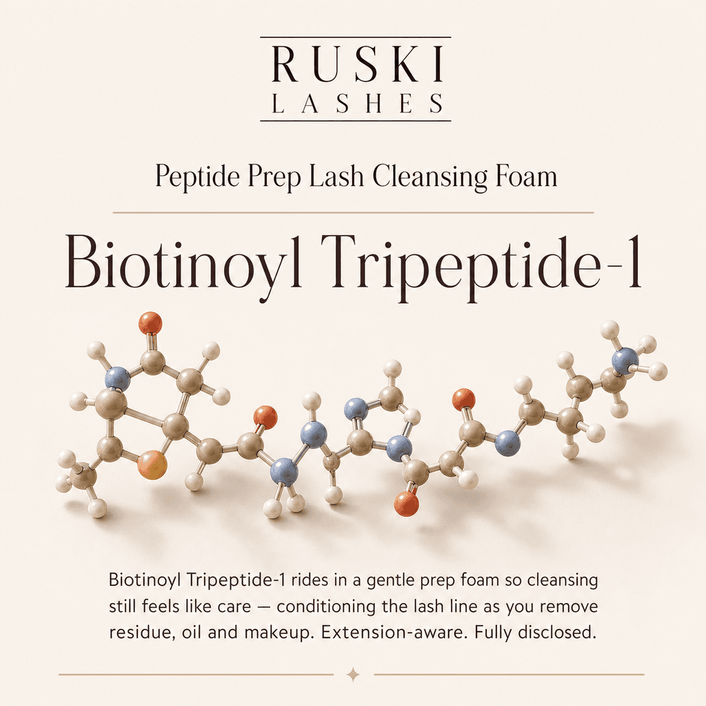 Peptide Prep Lash Cleansing Foam science card featuring Biotinoyl Tripeptide-1