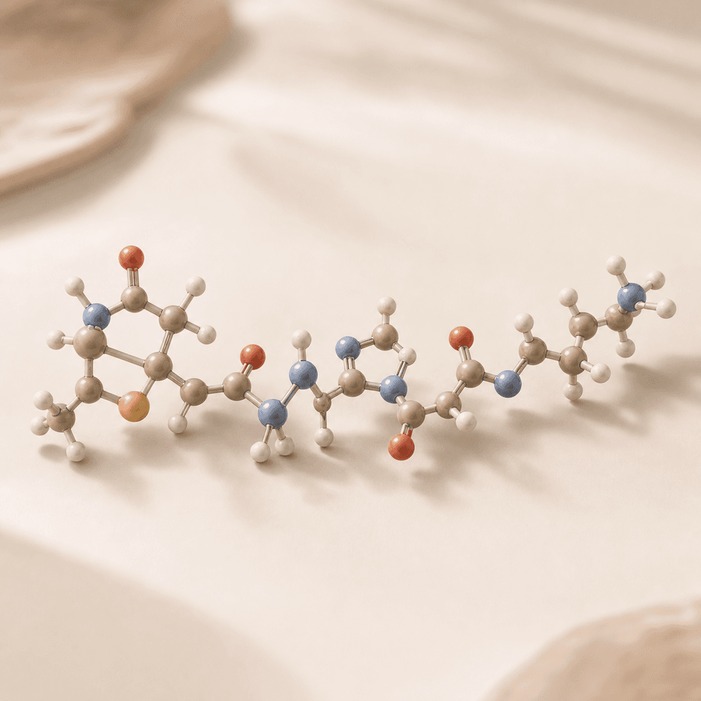 Ball-and-stick structure of Biotinoyl Tripeptide-1