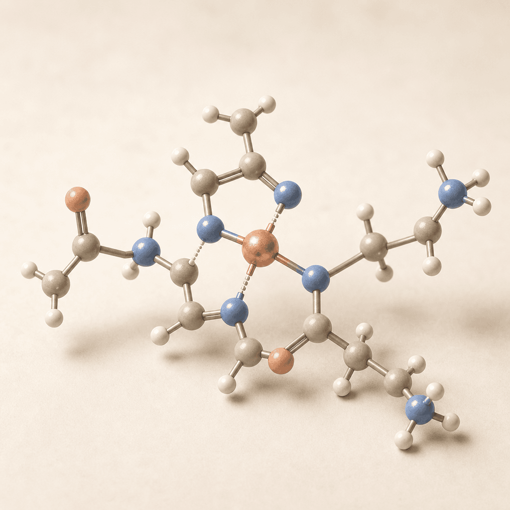 Ball-and-stick structure of Copper Tripeptide-1